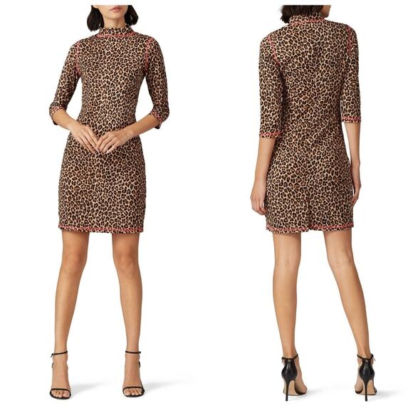 Slate & Willow Leopard Mock Neck Dress Women's Size XS Mini Bodycon Date Night - Picture 1 of 9